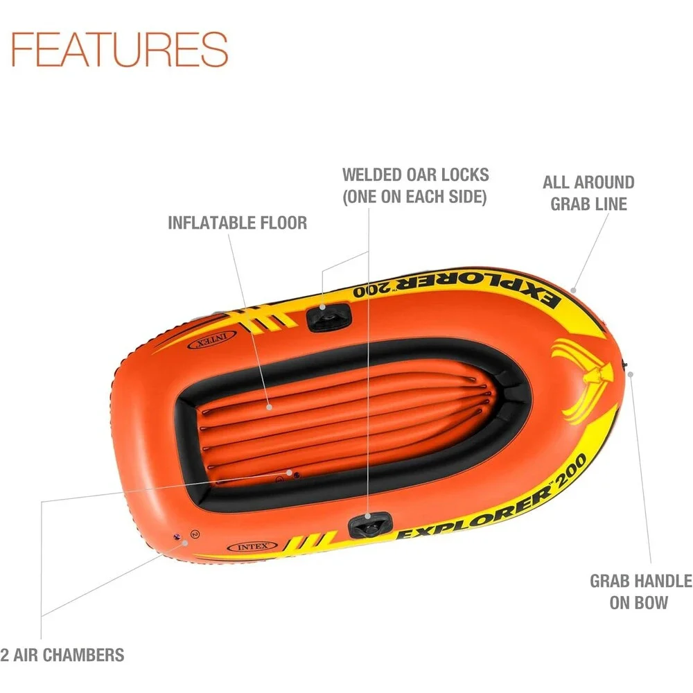 INTEX Explorer Inflatable Series: Dual Air Chambers – Welded Oar Locks Grab Hand